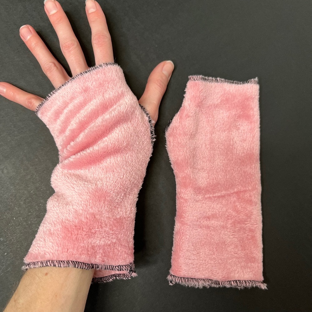 Pink Fleece Fingerless Gloves Winter Fuzzy Hand Warmers Warm Arm Sleeves Driving